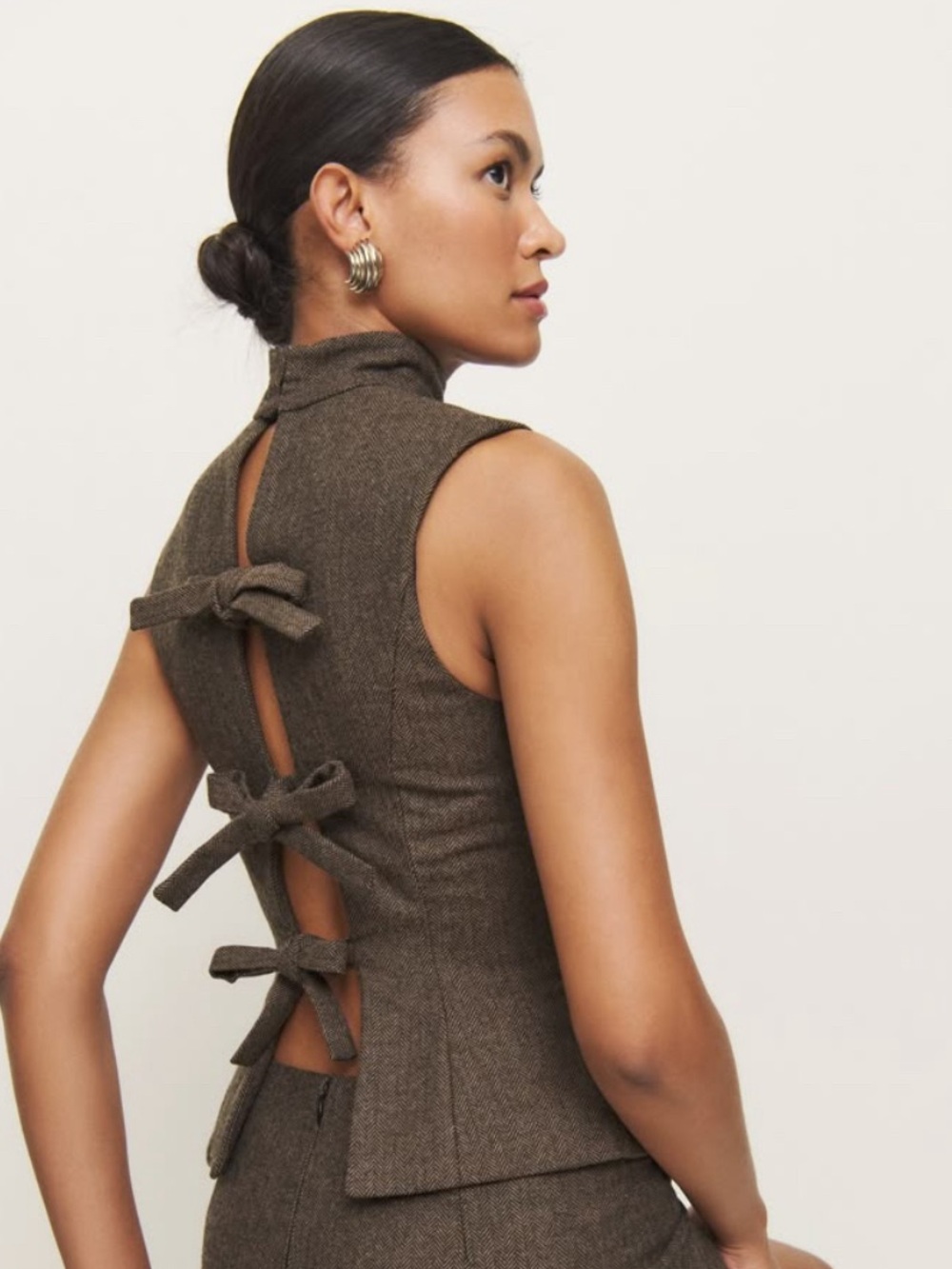 Reformation x Kacey Musgraves Sutton Top Brown Herringbone Size 2 - Picture 1 of 10